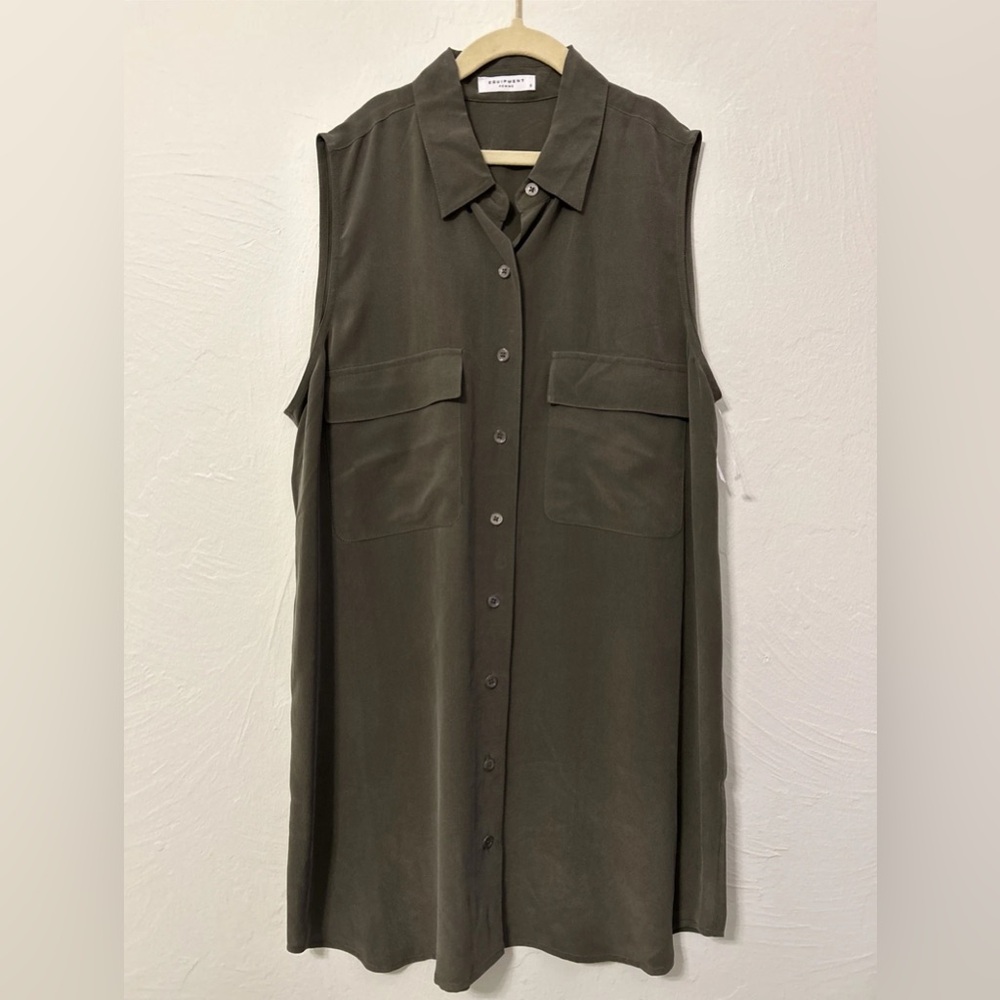 Equipment Signature Sleeveless Blouse Top in Olive Green Sz S Silk